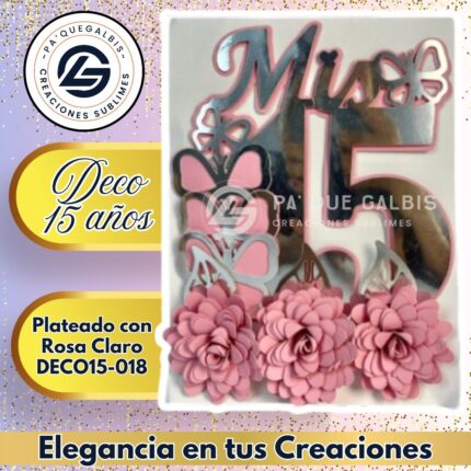 Deco 15 Años Plateado Con Rosa Viejo