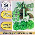Deco 15 Años Plateado Con Verde Hoja #DECO15-029