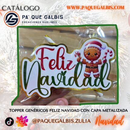 Topper Genérico mas capa metal feliz navidad galleta grande