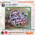 Topper Genérico mas capa metal feliz navidad santa con estrellas