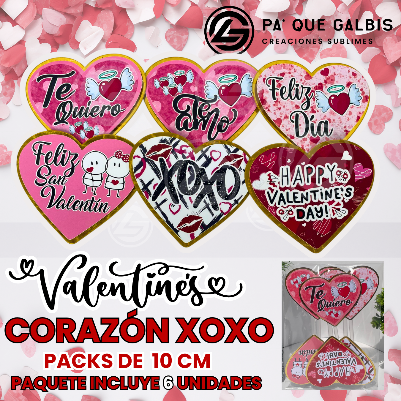 10 Packs De 10cm Corazón XoXo X6unid - Imagen 1