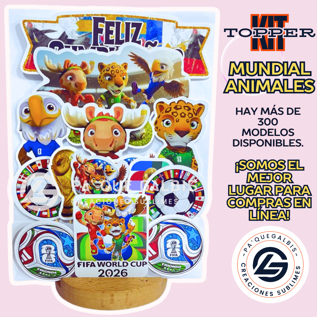 2 Kit Topper Mundial ANIMALES #KIT-315 - Imagen 1